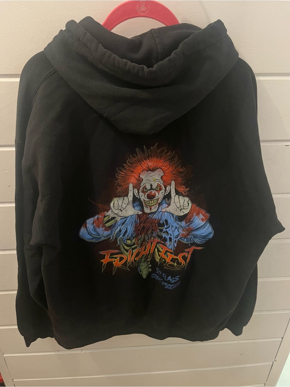 Six Flags Fright Fest Hoodie Men's Size L Black Scary Clown 2-Sided Halloween